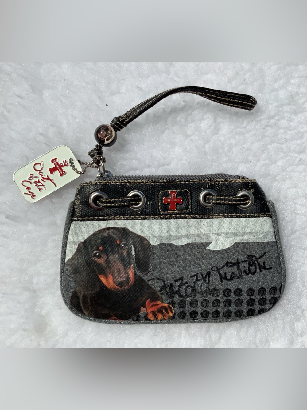 Dachshund Print Black & Gray Pet-Themed Wristlet